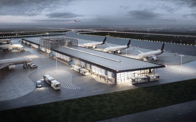 Visualisierung eines Flughafendocks mit Flugzeugen am Flughafen Hamburg