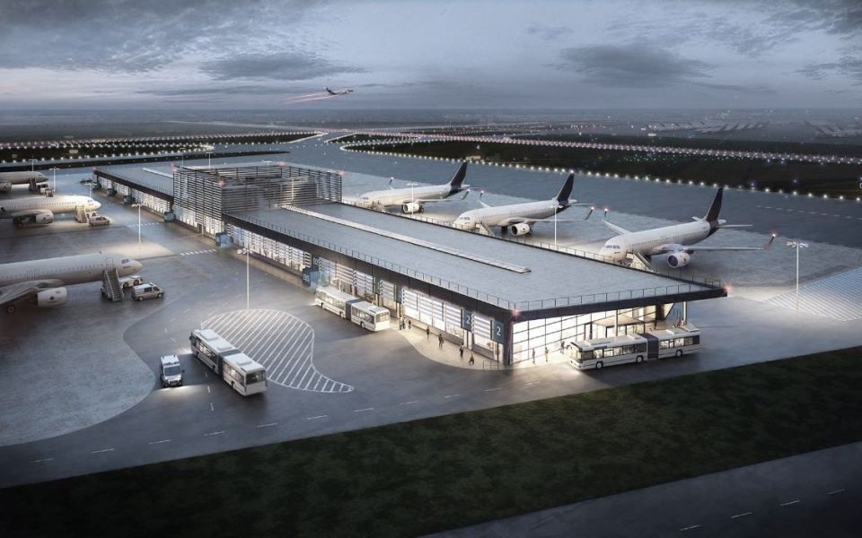 Visualisierung eines Flughafendocks mit Flugzeugen am Flughafen Hamburg