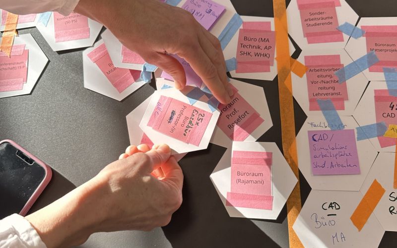 viele bunte Karten mit Begrifflichkeiten in einem Nutzerworkshop